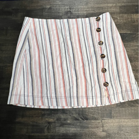 By Together Collection Cream Striped Linen Blend Button Front Mini Skirt Sz L - Picture 1 of 4